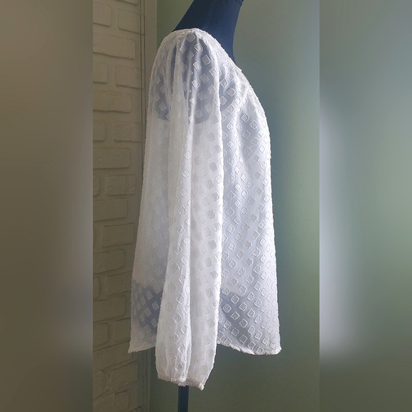 Liz Claiborne Chiffon Keyhole Blouse Long Sleeves Ivory Gold Size XS - Picture 5 of 13